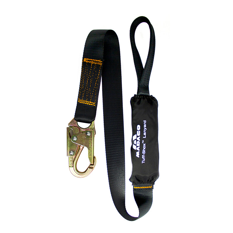 Shock Absorbing Lanyard With Steel Snap Hook & Hitched Loop - Black