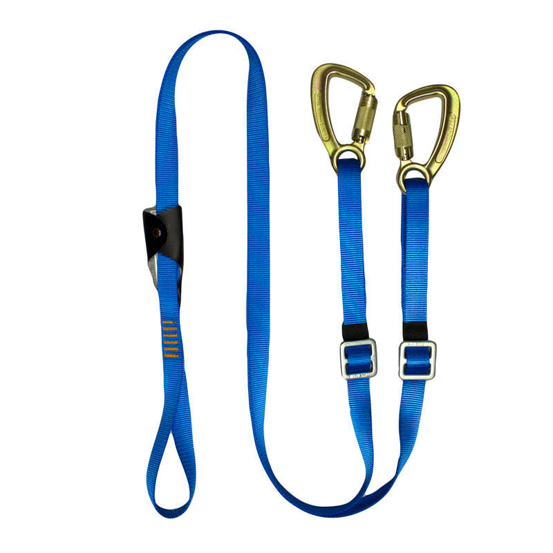 Y-Leg Adjustable Lanyard w/ Steel Carabiners - Blue