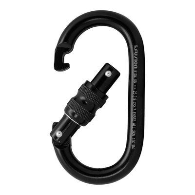 Black open Steel Screw Lock Carabiner for Lifeline Rope, Construction, Climbing, and Fall-Protection