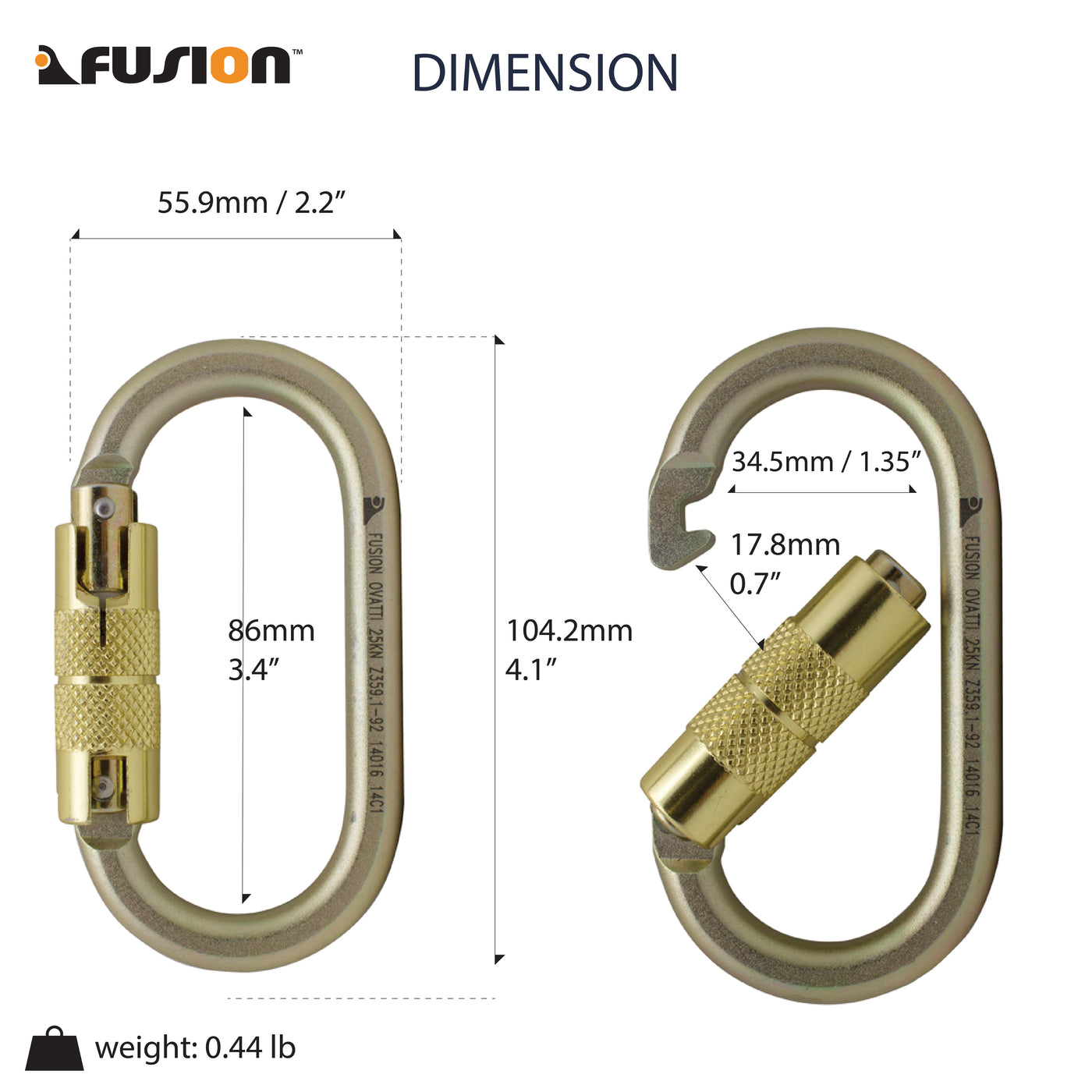 Ovatti Steel Auto Lock Gate Carabiner - Gold