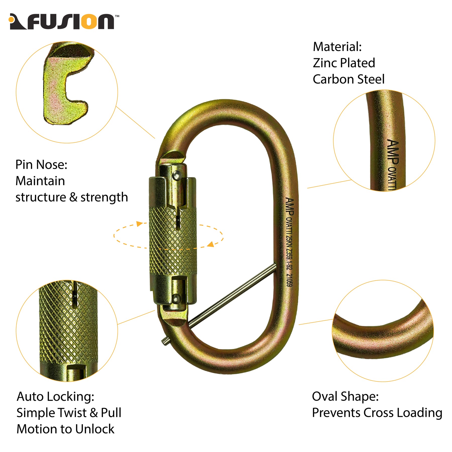 Ovatti Steel Auto Lock Carabiner W/ Captive Eye Pin GLD. – Fusion Climb