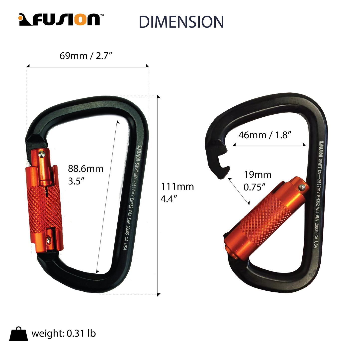 Swift - Triple Locking Carabiner - Black