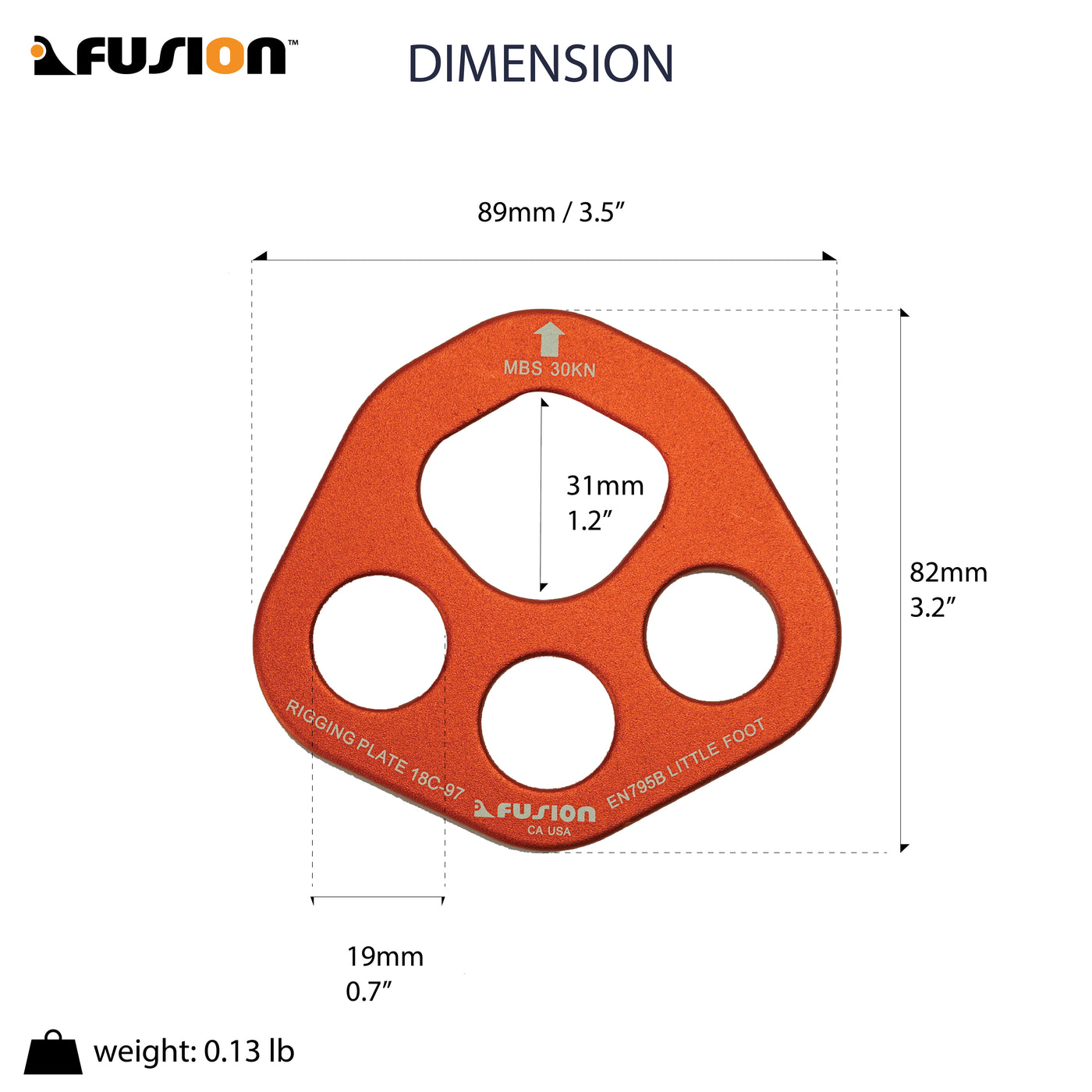 Little Foot Aluminum 4 Hole Rigging Plate BLK/ORG.