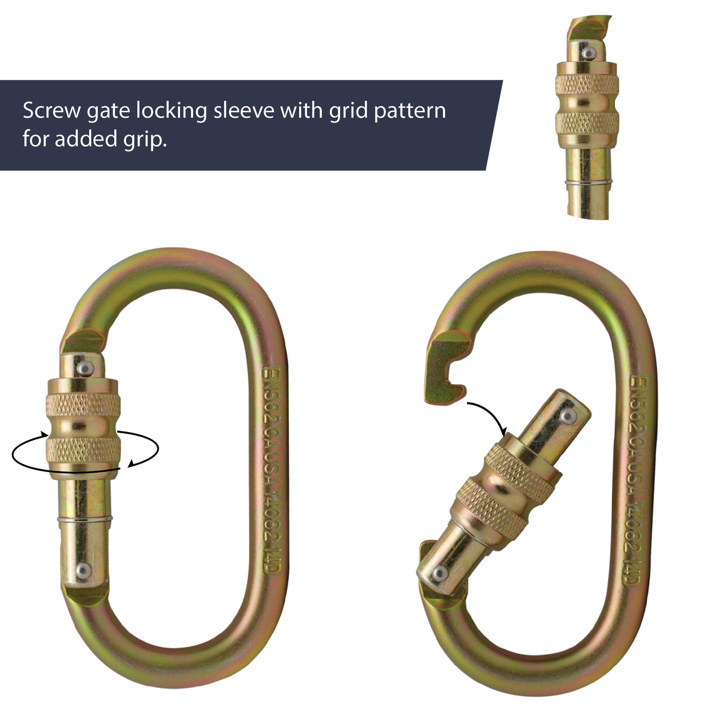 Ovatti Steel Screw Lock Gate Carabiner - Gold