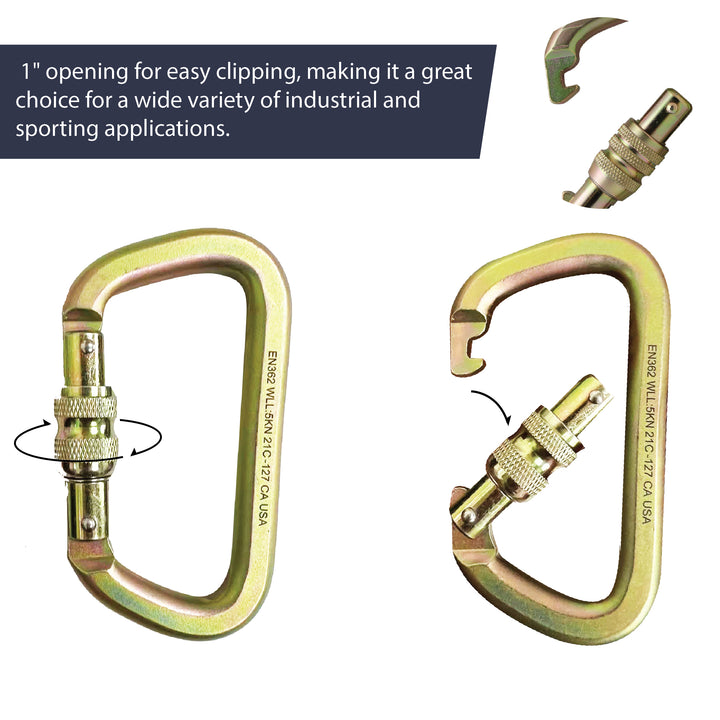 Mayan Steel Screw Lock Carabiner – Gold Climbing Clip with Pin