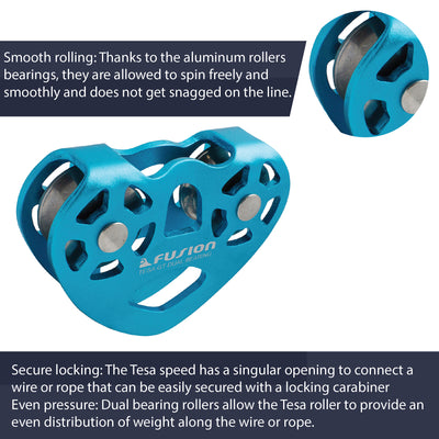 Tesa Speed Aluminum Zip Line Blue Trolley Pulley