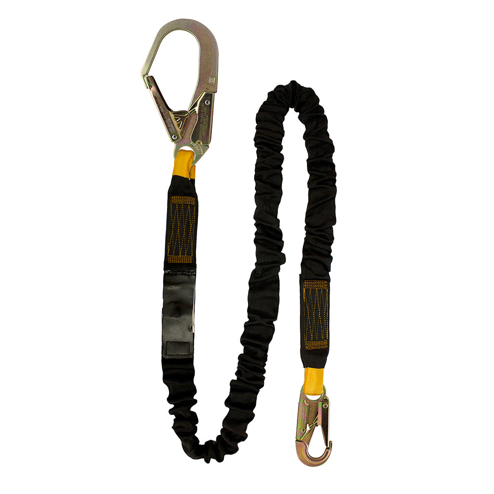 Fusion Climb 4ft 48 X2 Internal Shock Absorbing Fall Protection Safety Lanyard with Steel Snap Rebar Hooks 23kn Black