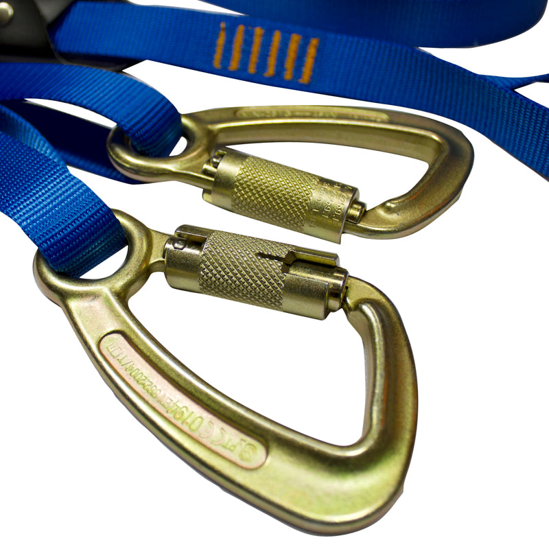 Y-Leg Adjustable Lanyard w/ Steel Carabiners - Blue