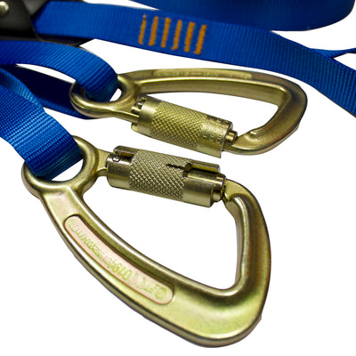 Y-Legged Adjustable Lanyard with High Strength Steel Carabiners Blue