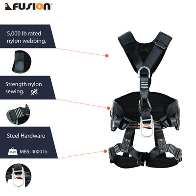 TAC-RESCUE Steel Hardware Full Body Harness - Black