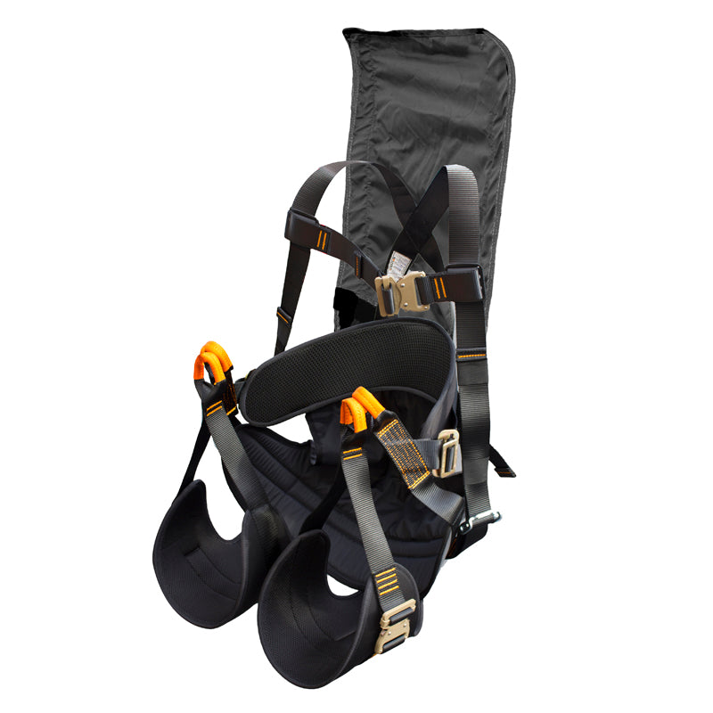 orange and black Roar Ziplining Seat Style Harness W/ Head Support